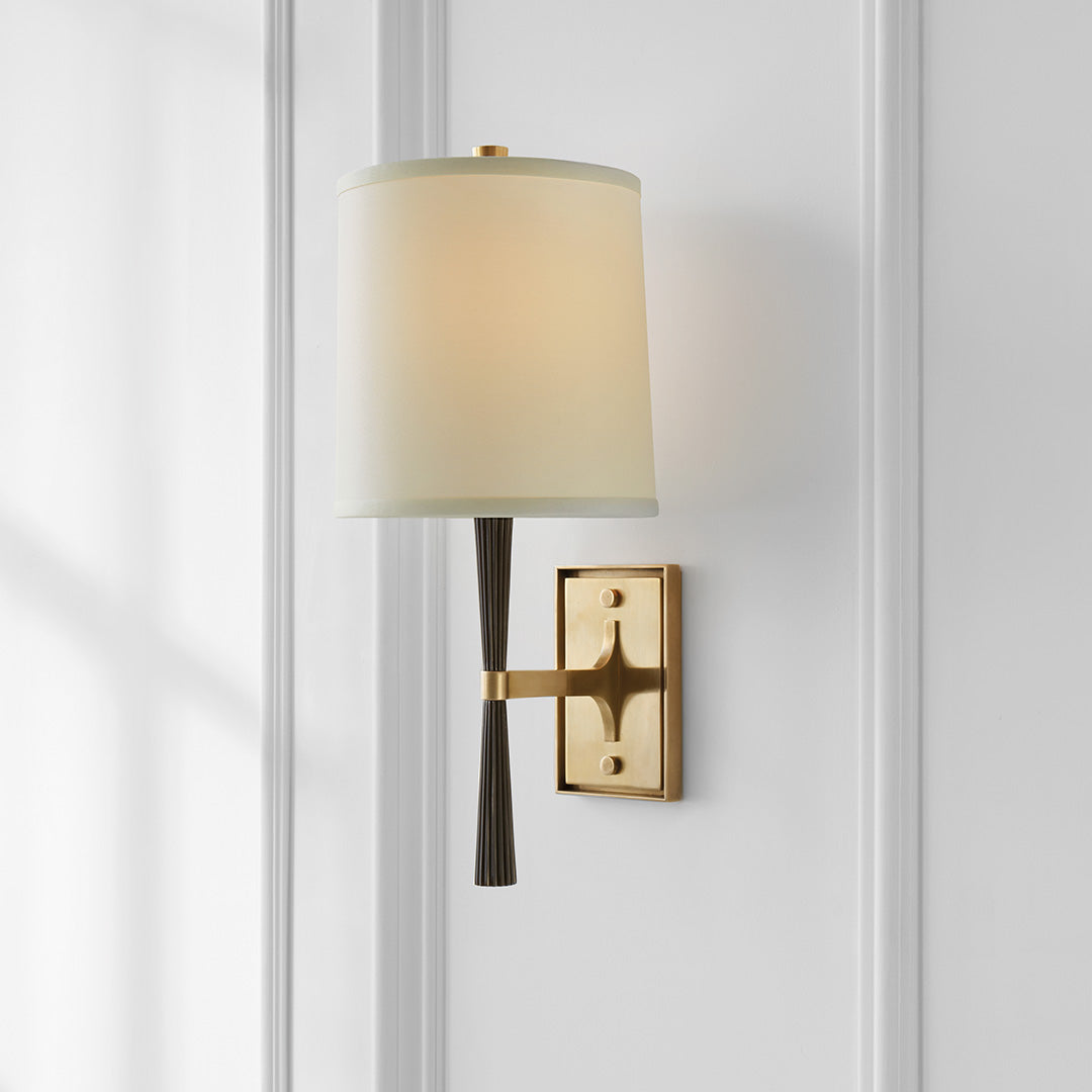 Refined Rib Sconce with Silk Shade
