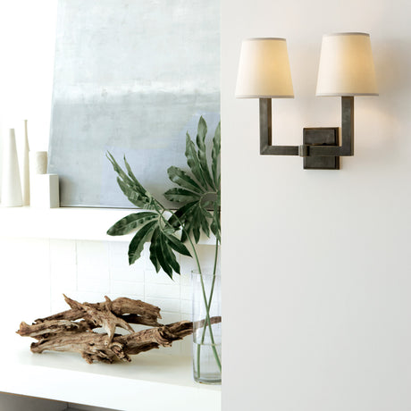 Square Tube Double Sconce with Natural Paper Shades *